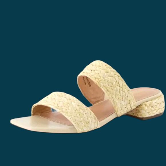 JOIE Niki Natural Straw Braided Woven Strappy Slip-On Sandals Slides - Size - Picture 1 of 8